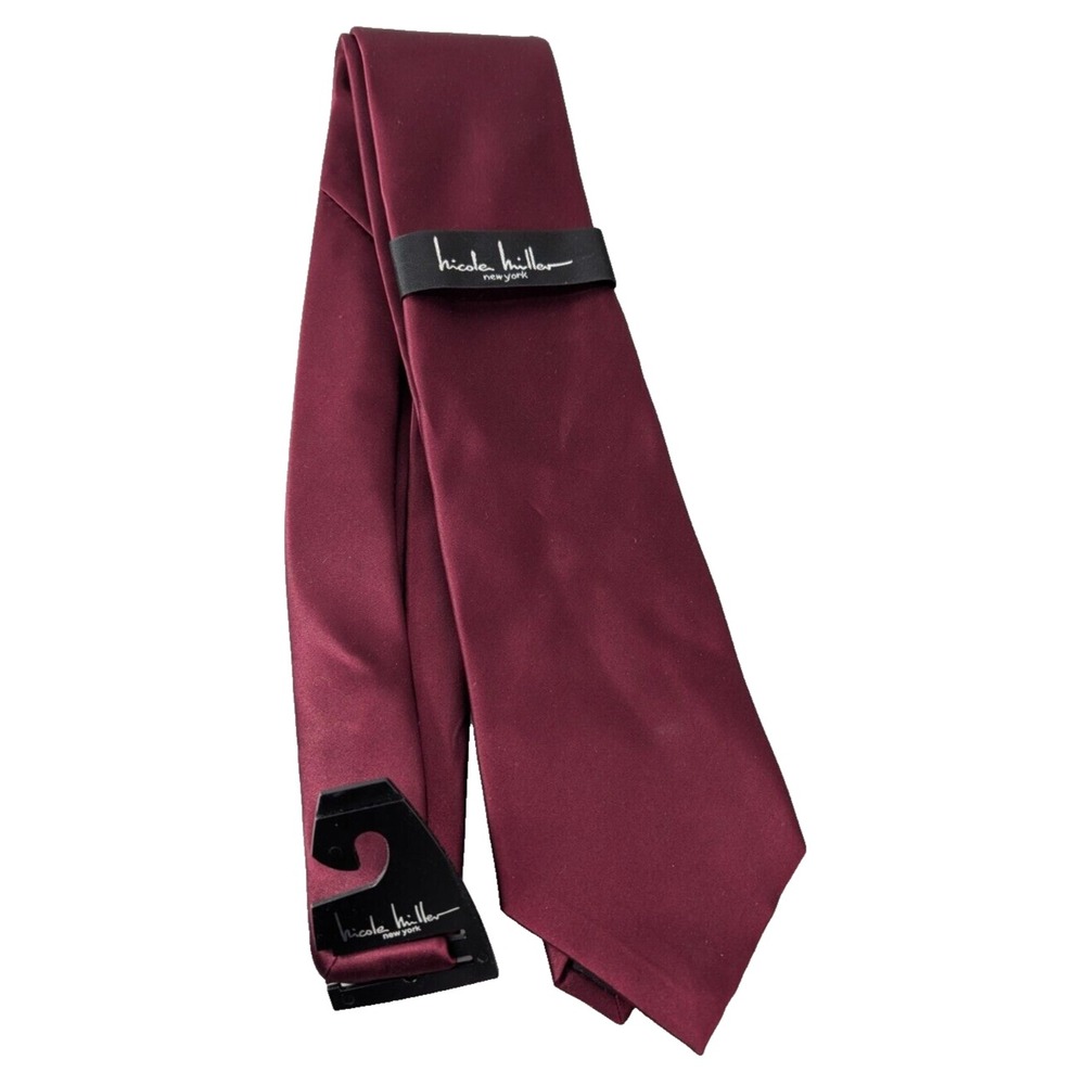 Nicole Miller Tie Mens Maroon 100% Silk Necktie Minimalist Formal‎ Prom